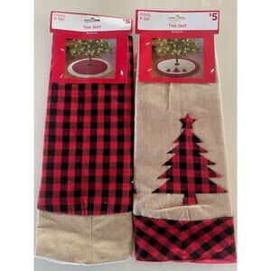 2 Pack Christmas Tree Skirt Buffalo Plaid Checker Red Black Burlap Style 38 In